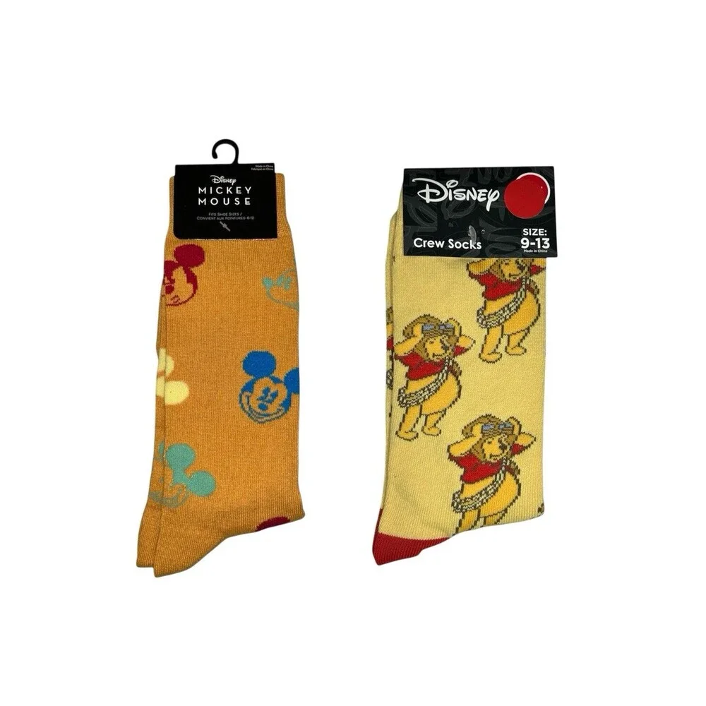 2x Disney Mickey and Winnie the Pooh Novelty Crew Socks Adult Set One Size